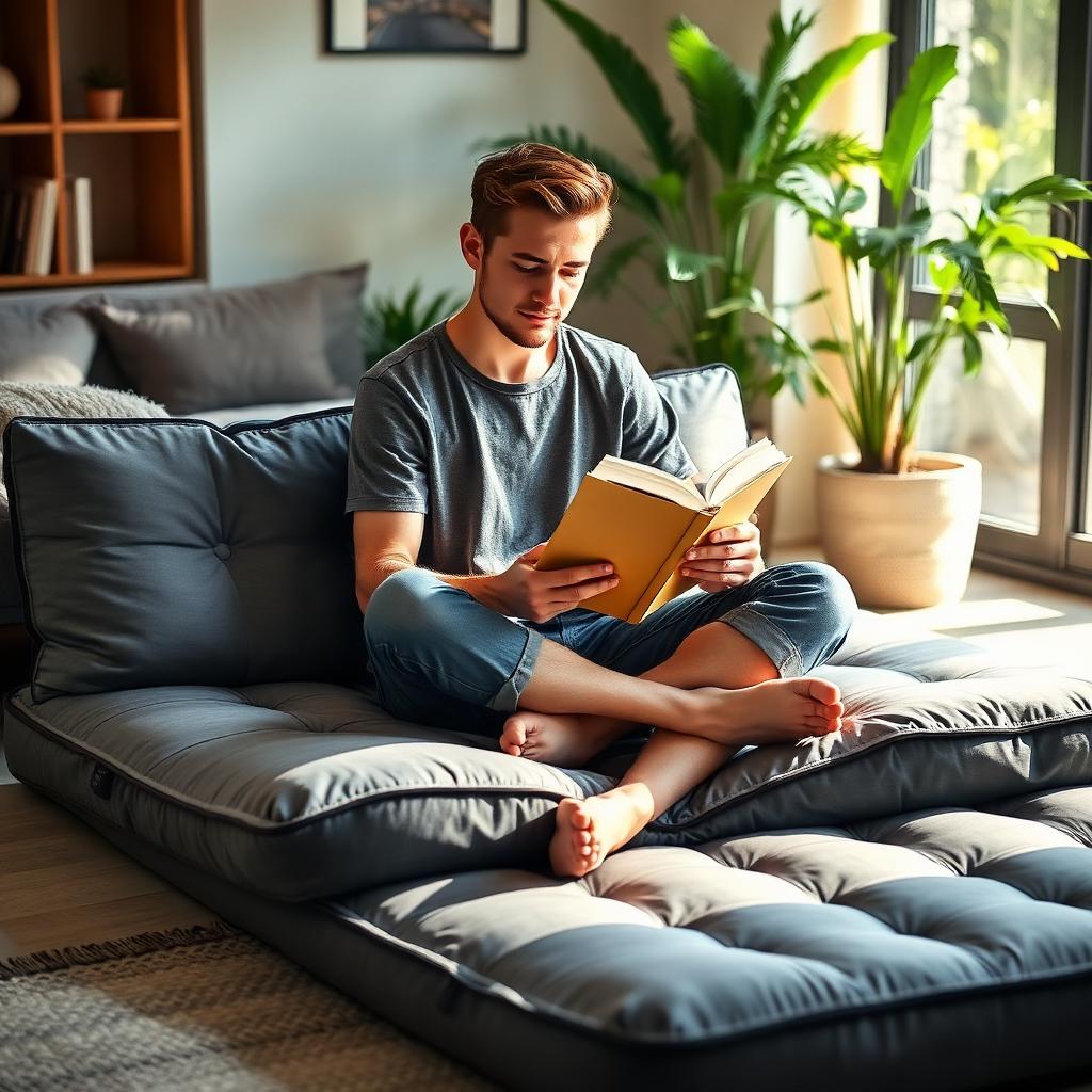 Reading on the folded lounge