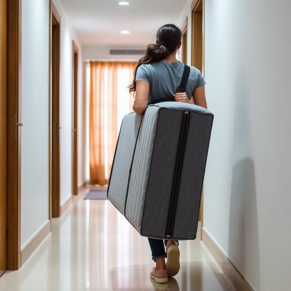 Carrying the folded mattress