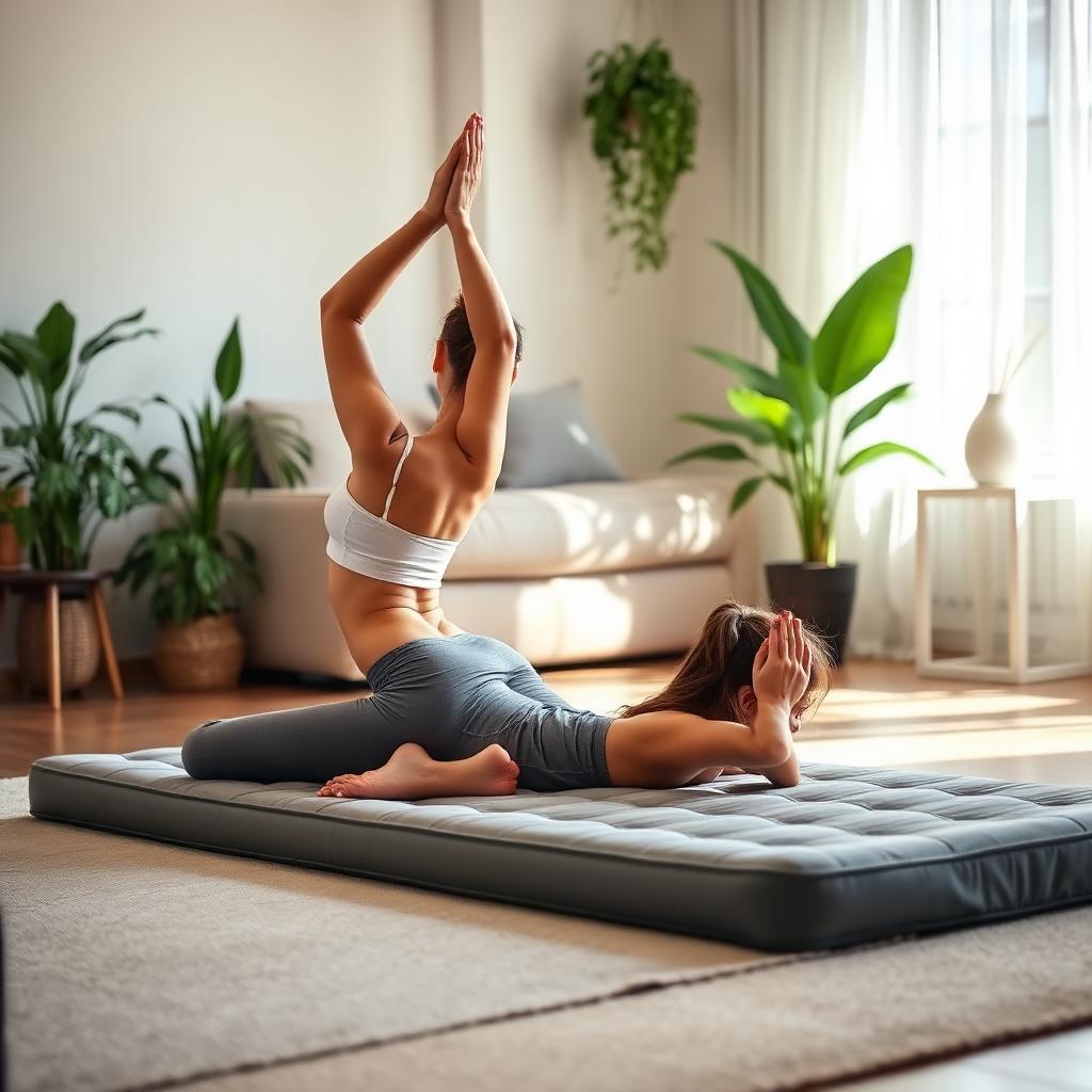 Morning yoga on the mattress